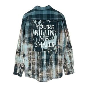 Custom Made Upcycled Reworked‎ Reverse Dyed Plaid Button Up Top Sandlot Baseball